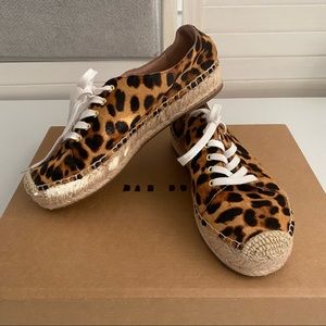 J. Crew Calf Hair Leopard Print Espadrille Sneakers Lace Up Sz:6
